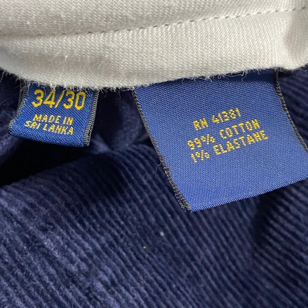 Polo Golf Ralph Lauren Pants Mens 34/30 Navy Blue Corduroy Straight Leg Trousers